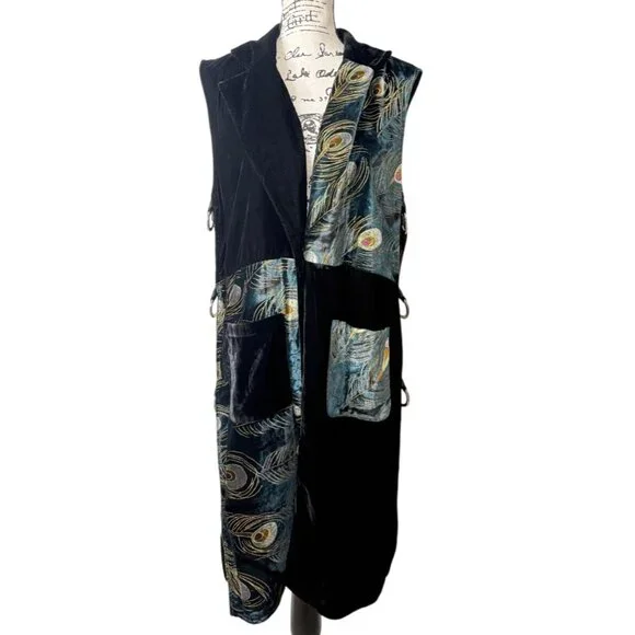 Ania A Vest Peacock Sleeveless Duster Boho Artys  Y2K Vintage 90s Kimono Size L - Picture 2 of 7